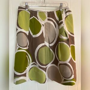 Banana Republic Skirt Women’s 6 Silk Green Brown Circles 60’s Style